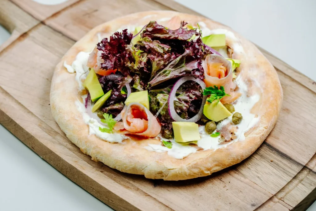 mixed salad topped round bread 141793 698